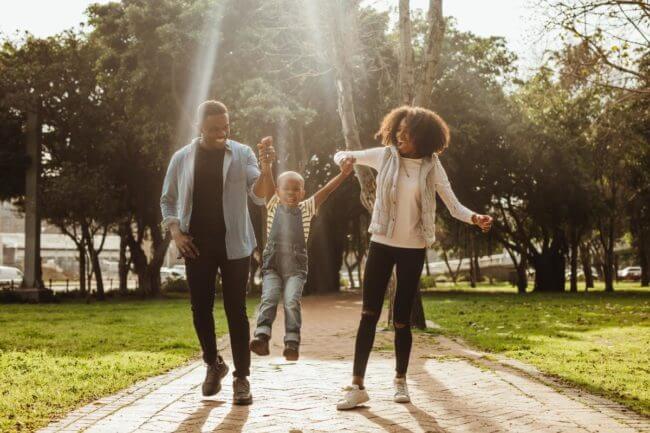 a family is happy to have a sober vacation